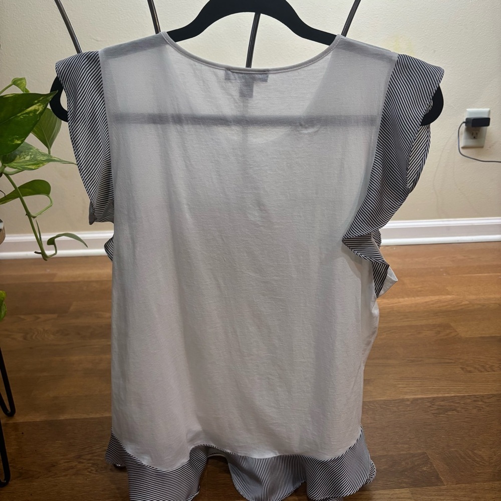 J. Crew Cream Sleeveless Top with Striped Ruffle at Hem Size M 100% cotton - Picture 5 of 8